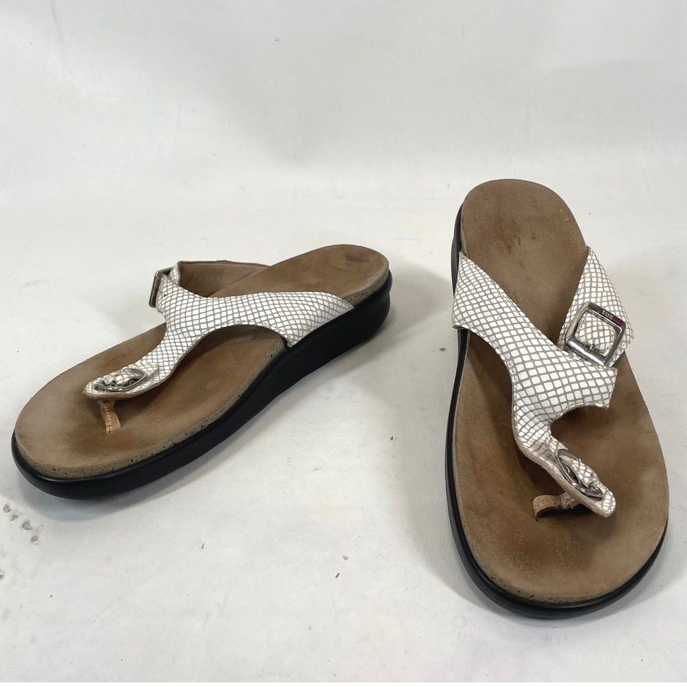 SAS Tripad Comfort White Snake Print‎ Leather Thong Sandals Womens 8.5 USA Made